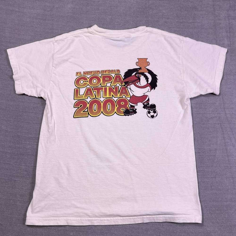 Hanes Boys White Back Graphic El Nuevo Herald Copa Latina 2008 T-Shirt Size L